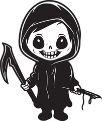 Lovable Lurker Cartoon Grim Ripper Logo Angelic Avenger Sweet Grim Reaper Vector Icon