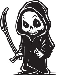 Sweet Soul Reaper Lovely Grim Reaper Vector Icon Miniature Mortality Tiny Grim Ripper Emblem