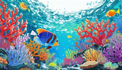 Coral reef in the ocean with fish