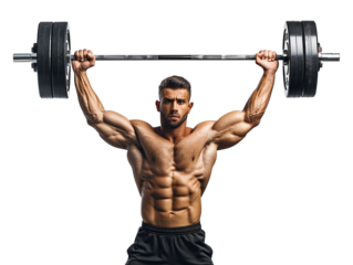 Athlete Muscular Man Lifting Barbell Isolated on Transparent Background
