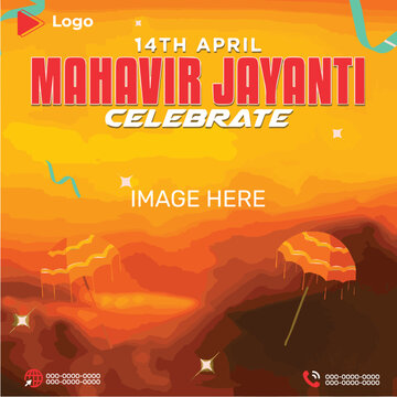 Mahavir jayanti day 14th april celebration with instagram and facebook post template | 14th april mahavir jayanti celebration instagram and facebook post template | Flyer concept for mahavir jayanti