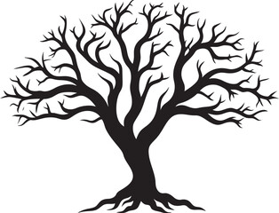 Stark Skeleton Stamp Emblem of Dry Tree Limbs Frail Foliage Fable Vector Design of Dead Tree Branches