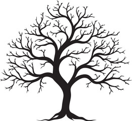 Obraz premium Stark Skeleton Stamp Emblem of Dry Tree Limbs Frail Foliage Fable Vector Design of Dead Tree Branches