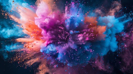 Vibrant colored powder explosion on a dark background - obrazy, fototapety, plakaty