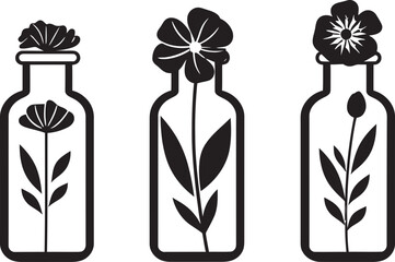 Petal Potions Flower Elixir Bottle Icon Bud Bottling Botanical Vector Logo Design