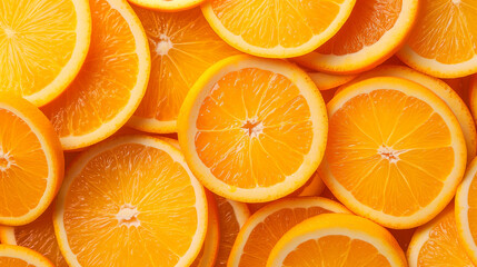 tasty and juicy orange slices, closeup shot from top, fresh fruit background