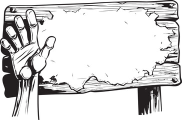 Haunting Instructions Emblematic Vector Logo with Zombie Hand and Signboard Ghastly Gestures Zombie Hand Signboard Symbol