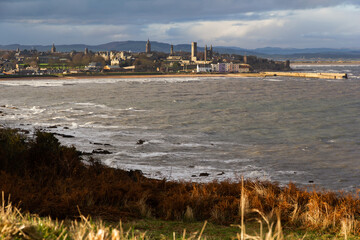 Saint Andrews on the Fife coast on a stormy day but with autumn sun