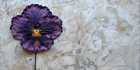 purple viola pansy flower on white wall background.  - obrazy, fototapety, plakaty
