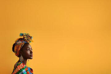 femme à la peau noire, habillée avec des vêtements typiquement africain, type boubou, aux...