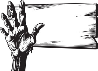 Undead Usher Zombie Hand Signboard Logo Design Malevolent Message Vector Logo with Zombie Hand Holding Signboard