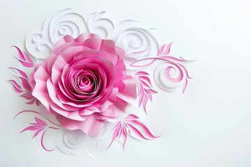Pink rose papercut with spiraling accents