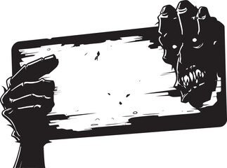 Ghoulish Greeting Vector Logo with Zombie Hand Holding Signboard Horrifying Hail Zombie Hand Signboard Emblem