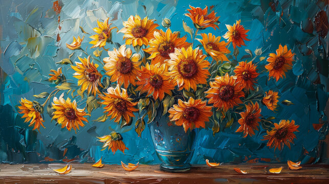 Sunflowers in Blue Vase Painting