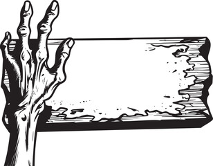 Cadaverous Command Logo Design with Zombie Hand Holding Signboard Haunting Hail Vector Icon of Zombie Hand Signboard