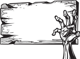 Ghostly Guidance Logo Design with Zombie Hand Holding Signboard Macabre Message Vector Icon of Zombie Hand Signboard