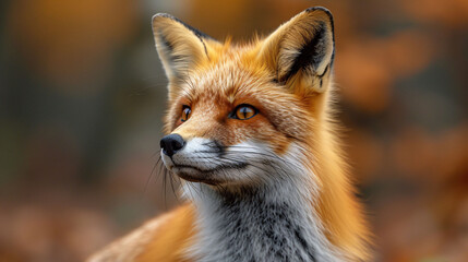 Red Fox - Vulpes vulpes, sitting up at attention, direct eye contact, a little snow in its face, tree bokeh in background - obrazy, fototapety, plakaty