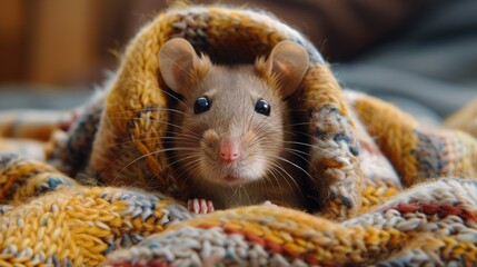Curious Mouse Peeking Out From Under Blanket