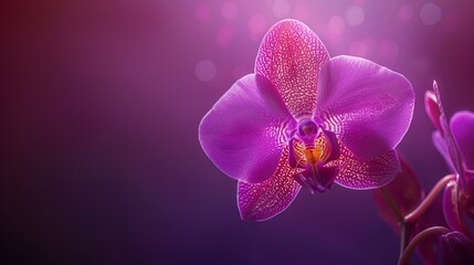 A majestic orchid displaying its intricate beauty against a backdrop of deep purple hues.