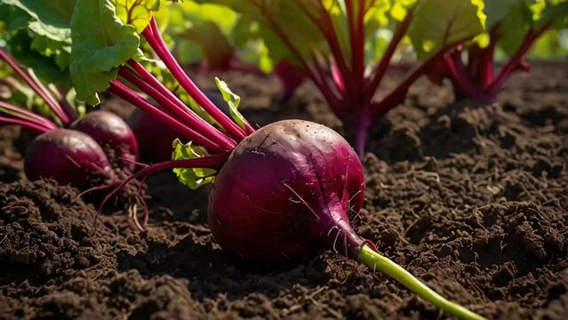 ripe beetroot in the garden in summer harvest