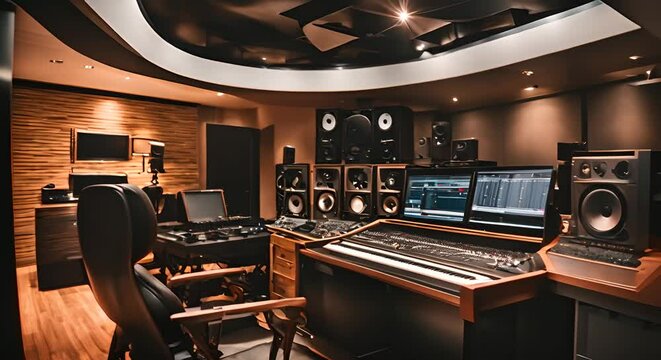 Interior of a record music studio.