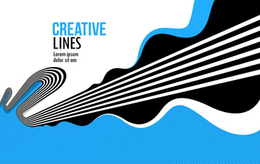 Creative lines vector abstract background, 3D perspective linear graphic design composition, stripes in dimensional rotation poster or banner. - 760818786