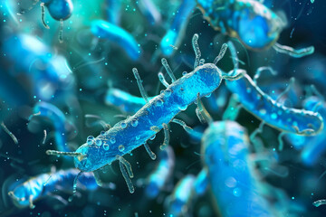 Obraz na płótnie Canvas Microscopic View of Bacteria Interaction with Antibodies 