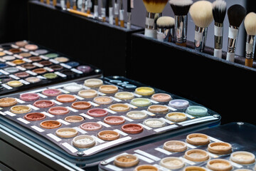 Showcase with a variety of cosmetics in the store.