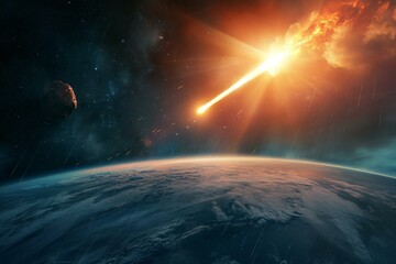 Dire Asteroid earth collision. Impact space. Generate Ai