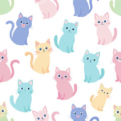 cute cats art seamless pattern background