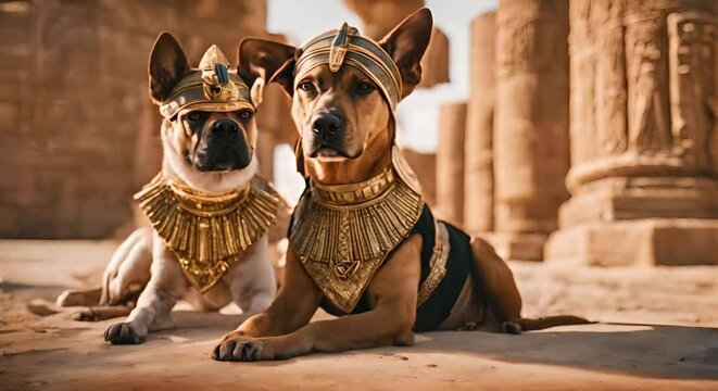 Dog dressed as Pharaoh of Egypt.