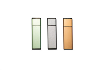 usb drives of different colors on a white background