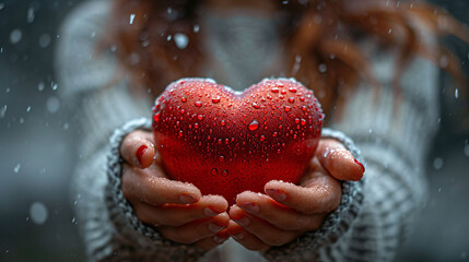 Fototapeta premium Female hands giving red heart