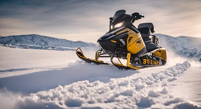 Snowmobile in the snow.