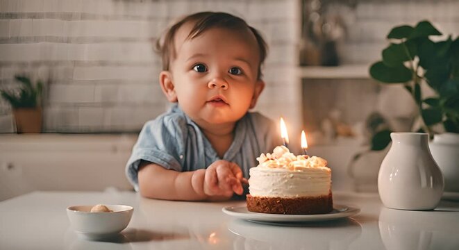 Baby with his birthday cake.