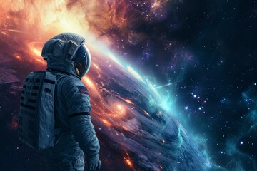 Intrepid Astronaut discover universe. Future star. Generate Ai