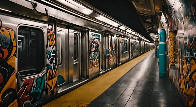 Fully graffitied subway.