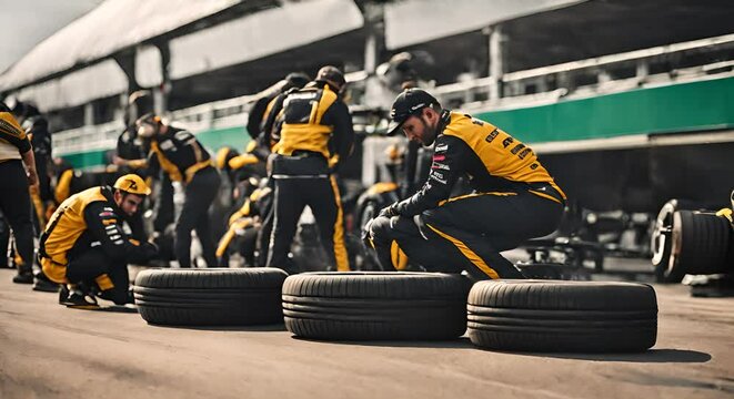 Pit lane in a race.