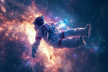 Obraz na płótnie Canvas Adventurous Astronaut floating universe. Travel orbit. Generate Ai