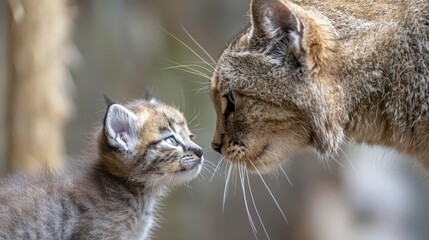 Bornean bay cat and kitten portrait with ample empty space on the left for adding text
