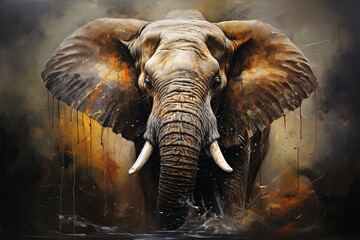 Portrait of African elephant. Close-up of a large elephant. Generative AI