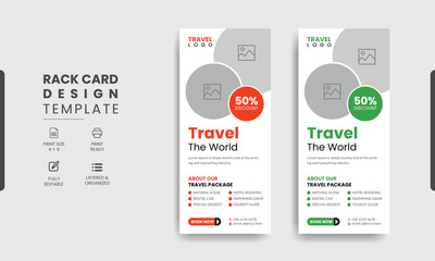 Travel Rack Card or Dl Flyer Template. Double-Sided Tour Poster Leaflet Design Template