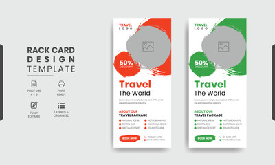 Travel Rack Card or Dl Flyer Template. Double-Sided Tour Poster Leaflet Design Template