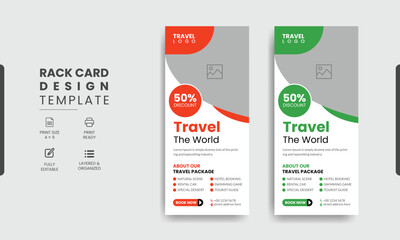 Travel Rack Card or Dl Flyer Template. Double-Sided Tour Poster Leaflet Design Template