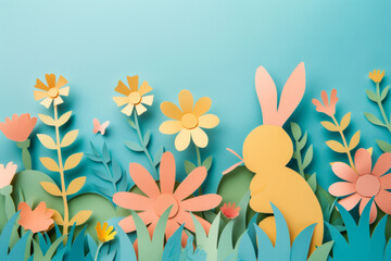 Fototapeta na wymiar Easter Cut-Out Decoration: Bunny and Flower Silhouettes - Festive Holiday Craft