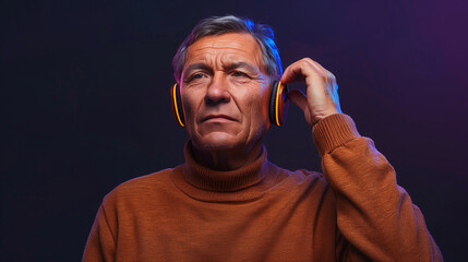 Man Listening to Music With Headphones - obrazy, fototapety, plakaty