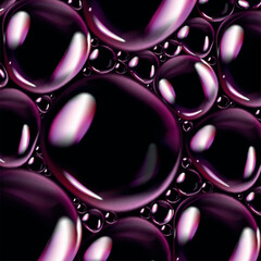 Glossy soap bubbles on black background. Transparent soap bubbles with reflection...