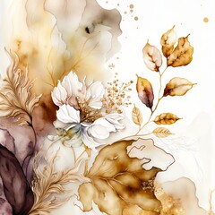 Elegant floral digital art with brown and gold tones