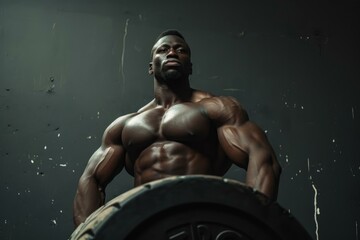 Fototapeta na wymiar Strong Afro athlete pushups muscular. Plank male. Generate Ai