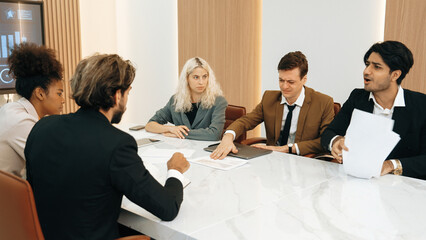 Diverse office worker employee working and brainstorm on strategic business marketing planning....